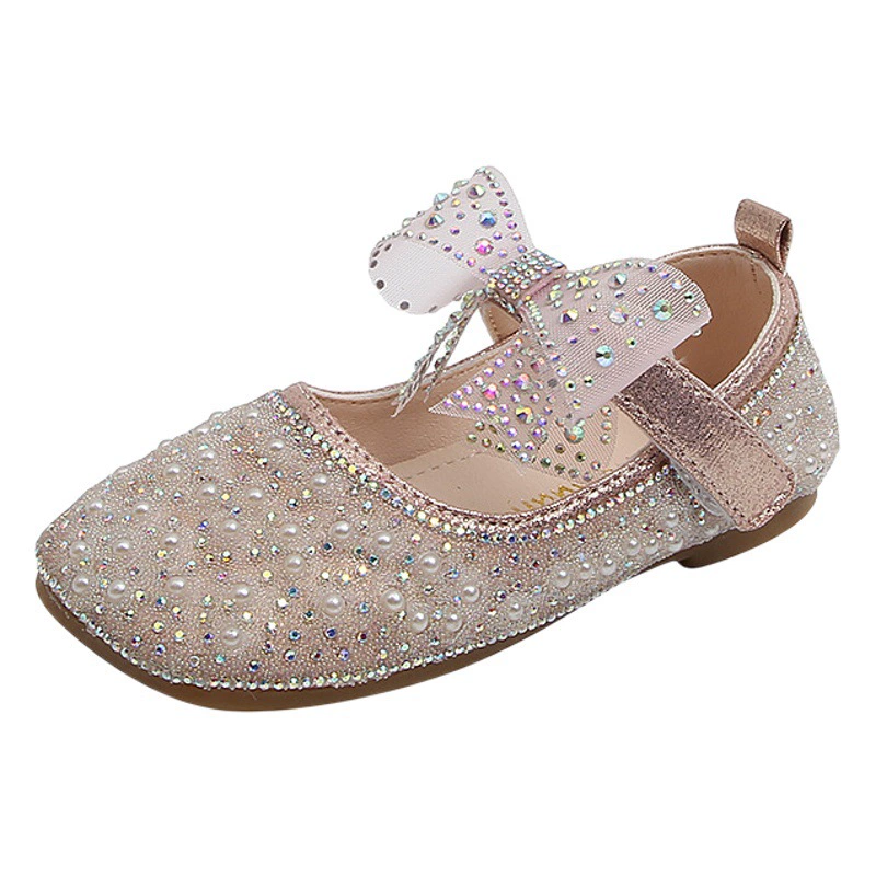 Новинка 2025, летние кожаные туфли принцессы на плоской подошве для девочек в корейском стиле, маленькие, средние и большие детские туфли принцессы, обувь для танцев