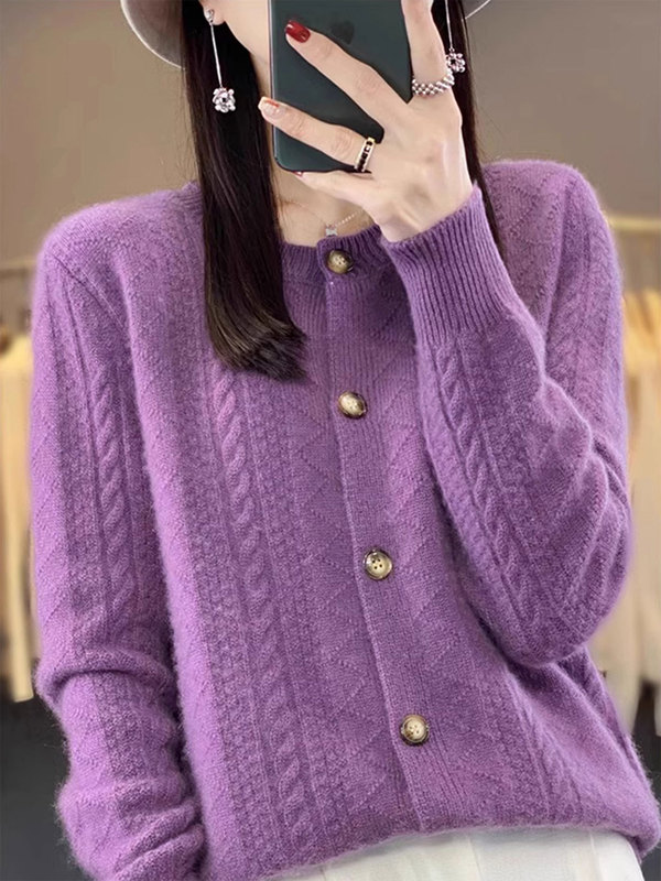 【厂家直供】秋季新款圆领纯色洋气减龄女士针织短款开衫外搭上衣|undefined