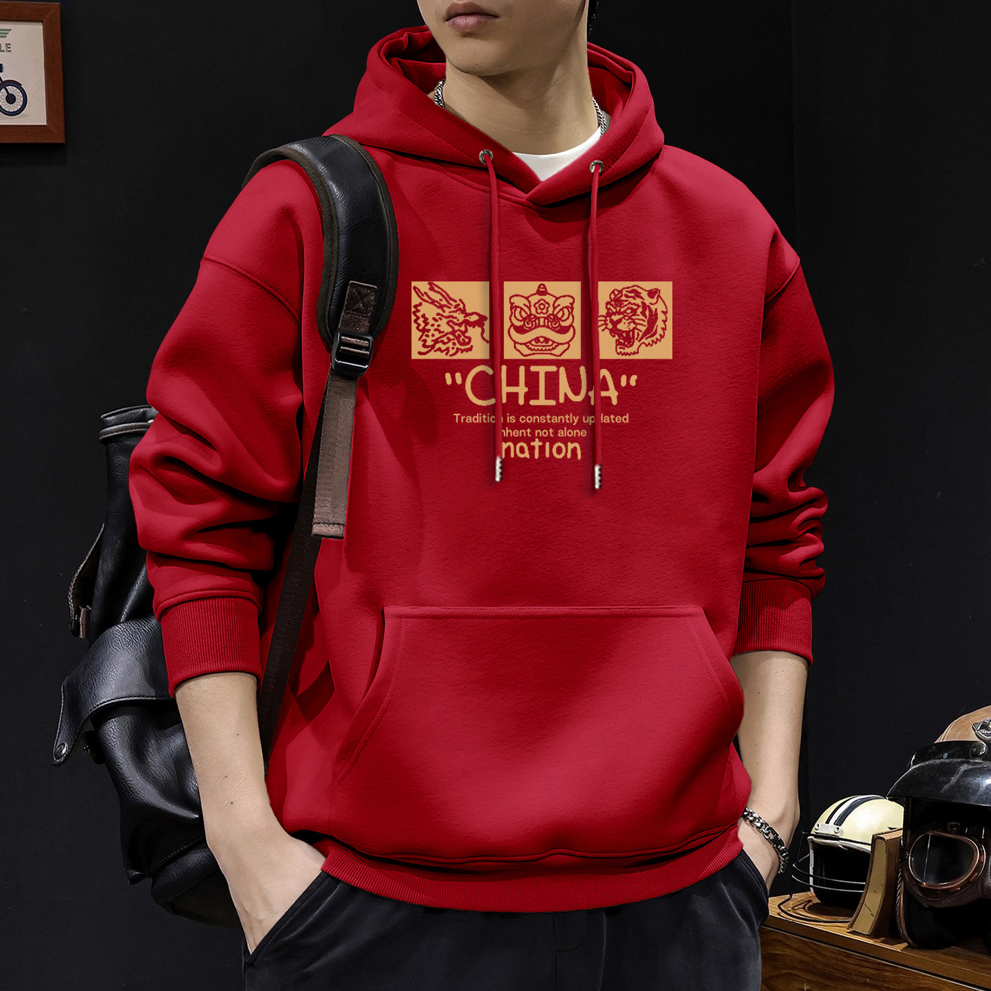 Chaqueta con capuz para hombres primavera y otoño marca de moda americana con chaqueta gruesa de lana de invierno de gran tamaño