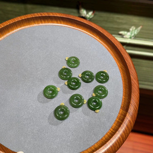 Jin Yutang Xinjiang Hetian Jasper 18k Donut Spinach Green Black Flawless 18k Gold Inlay