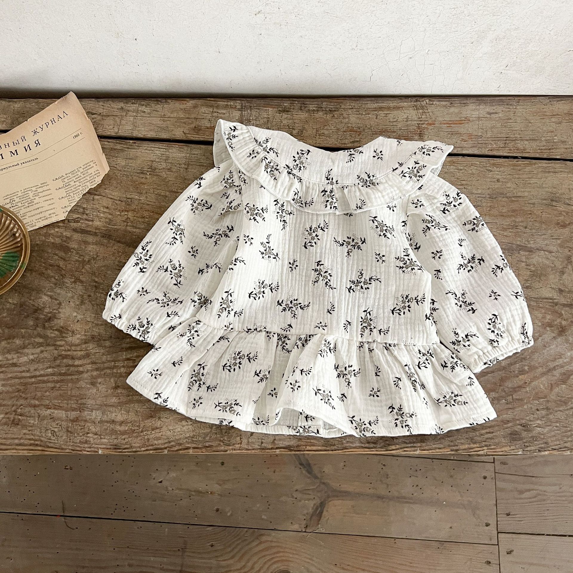 Estilo coreano primavera y verano niñas bebé algodón floral solapa camisa vestido ins niños todo partido cómodo vestido de moda