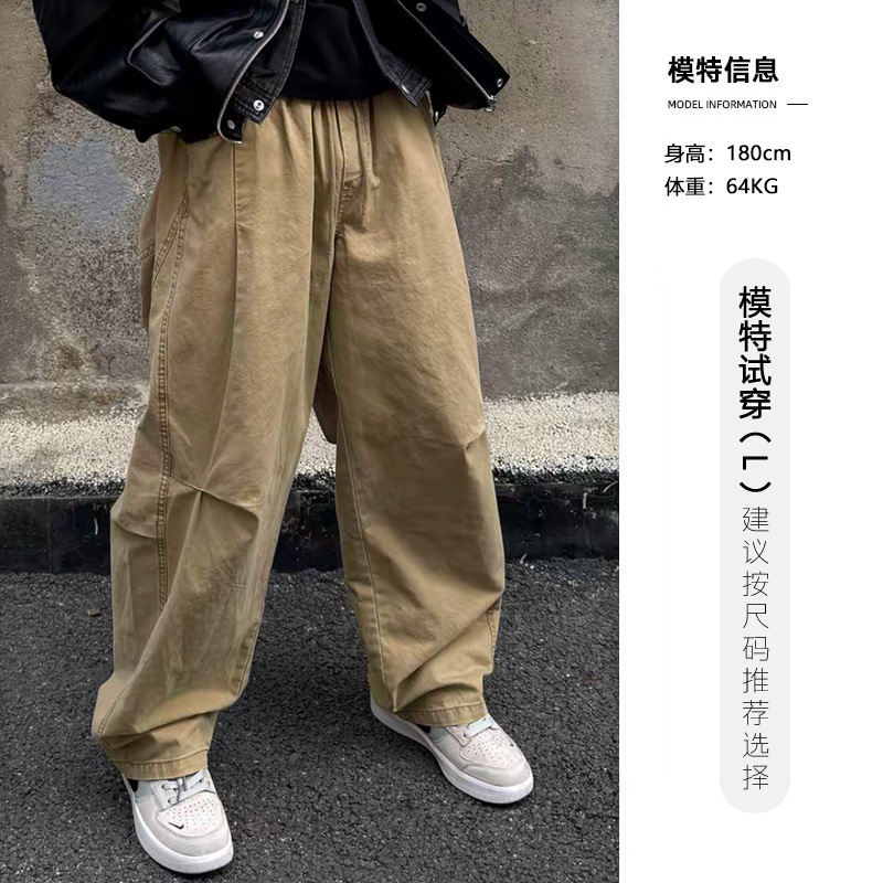 秋季新款手感棉挺阔百搭秋季工装裤美式男女弯刀裤宽松男士休闲裤|undefined