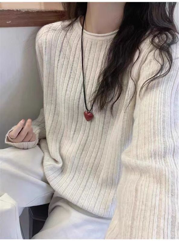 韩版温柔百搭宽松100羊毛衫提花女秋冬新款羊绒修身显瘦长袖上衣|undefined