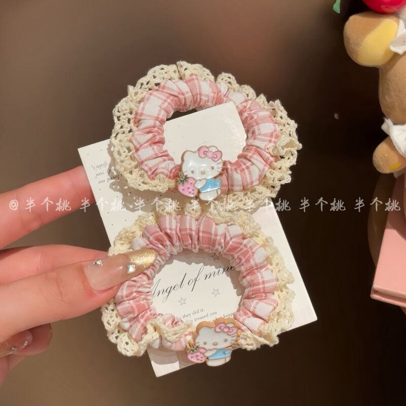甜美蕾丝花边黑皮猫咪发圈简约少女马尾小肠圈高颜值ins可爱发绳|undefined