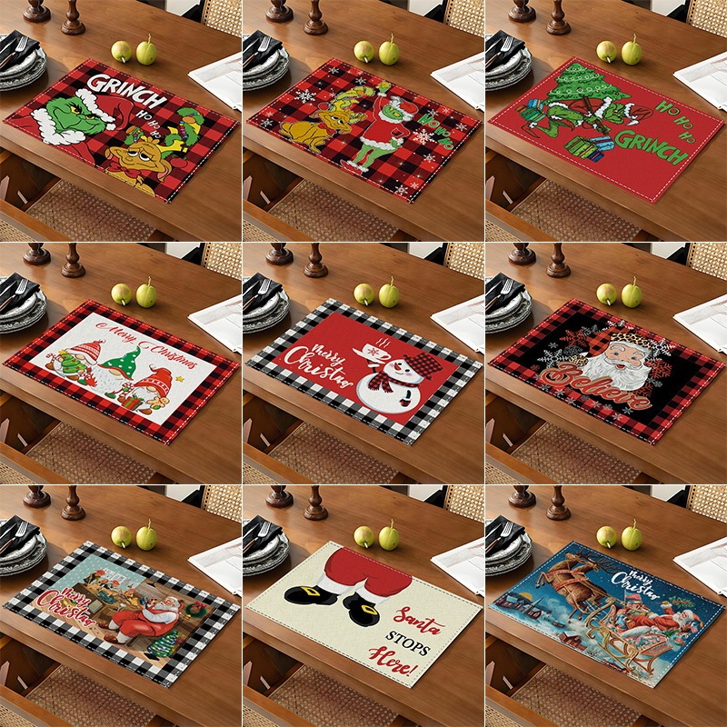 Cross-border New Christmas Printed Table Mat Home Dining Table Tablecloth Placemat Christmas Arrangement Supplies Decorations