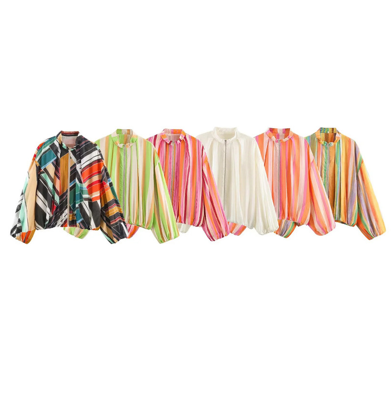 Foreign Trade Order! 2026 New Style Women's Loose-Fitting Long-Sleeve Stand-Collar Striped Bomber Jacket 7782343 Foreign Trade Order! 2026 New Style Women's Loose-Fitting Long-Sleeve Stand-Collar Striped Bomber Jacket 7782343