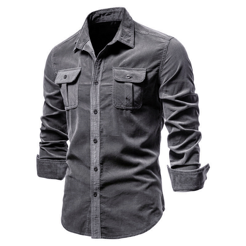 Men's Autumn Cotton Basic Japanese Corduroy Men's Business Shirt Slim Casual Shirt Men's New Long-Sleeved Shirt