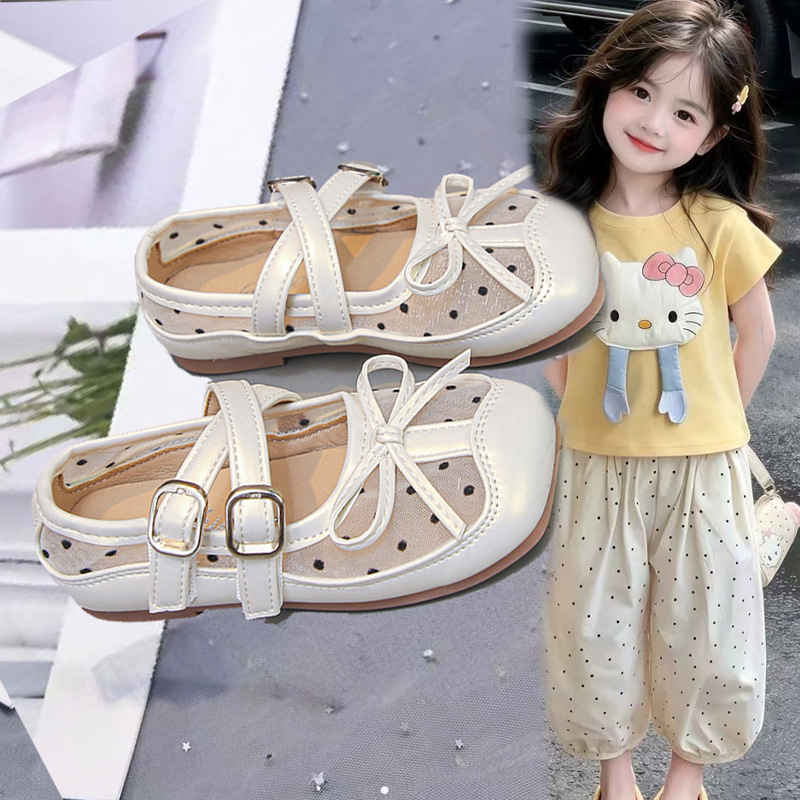 Zapatos de malla de onda de chicas 2026 verano nuevos zapatos infantiles de moda universal princesa zapatos de cuero simple image 1