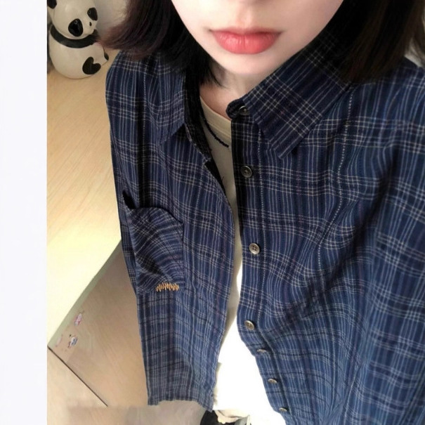 American Retro Plaid Shirt Layered Inside and Outside Spring and Summer 2025 New Jacket Loose Shirt Long-Sleeved Top