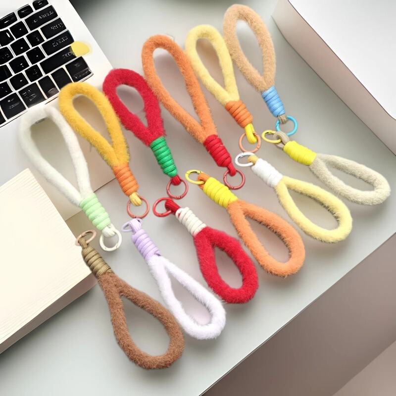 Plush Phone Lanyard Accessory Macaron Color Small Clear Bag Keychain Practical Phone Chain Decoration