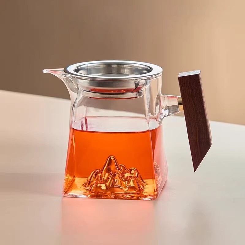 高硼硅玻璃公道杯分茶器木柄观山茶具配件耐高温加厚公杯功夫茶具|undefined