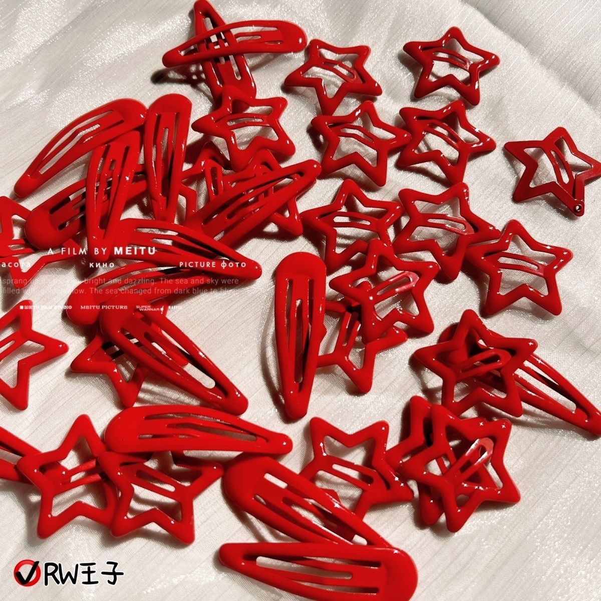 Red Five-Pointed Star Water Drop Clip New Year's National Day Series Mini Cute Side Clip Bangs Clip Star Style Hair Clip Glue