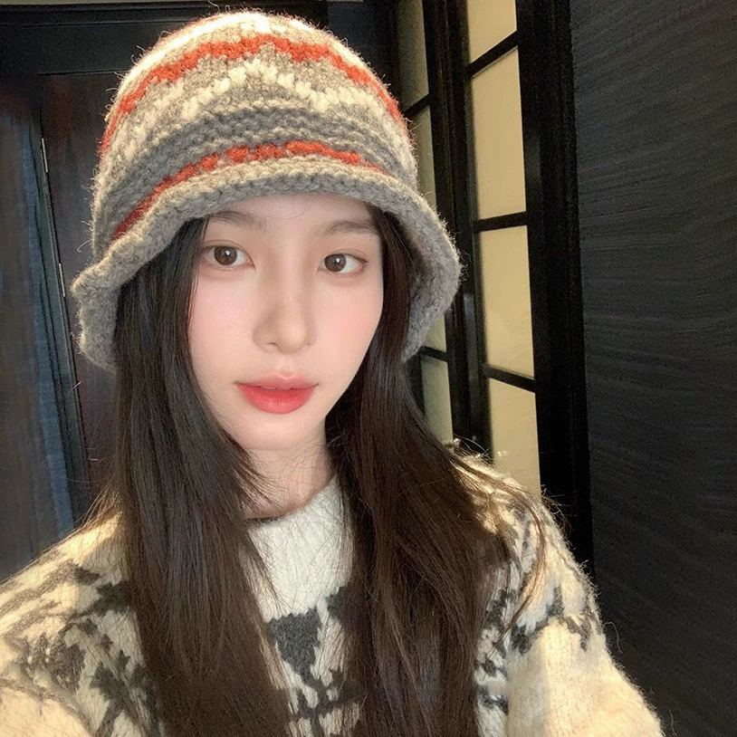 Жаккардовая шапка Fair Isle вязаная для женщин, зимняя утолщённая тёплая шерстяная шапка, показывает лицо, маленькая рыбачья шапка с защитой ушей от холода