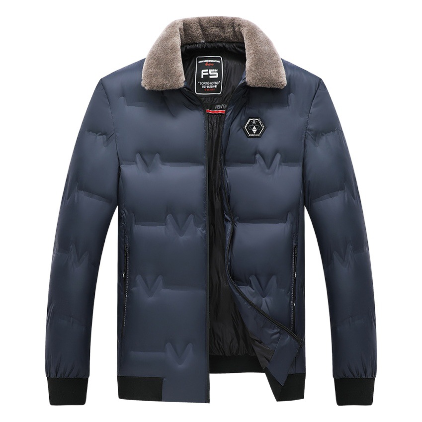 Cuello de piel de moda de los hombres de algodón acolchado abrigo de invierno engrosada corto cálido abrigo de algodón acolchado solapa abajo chaqueta casual invierno