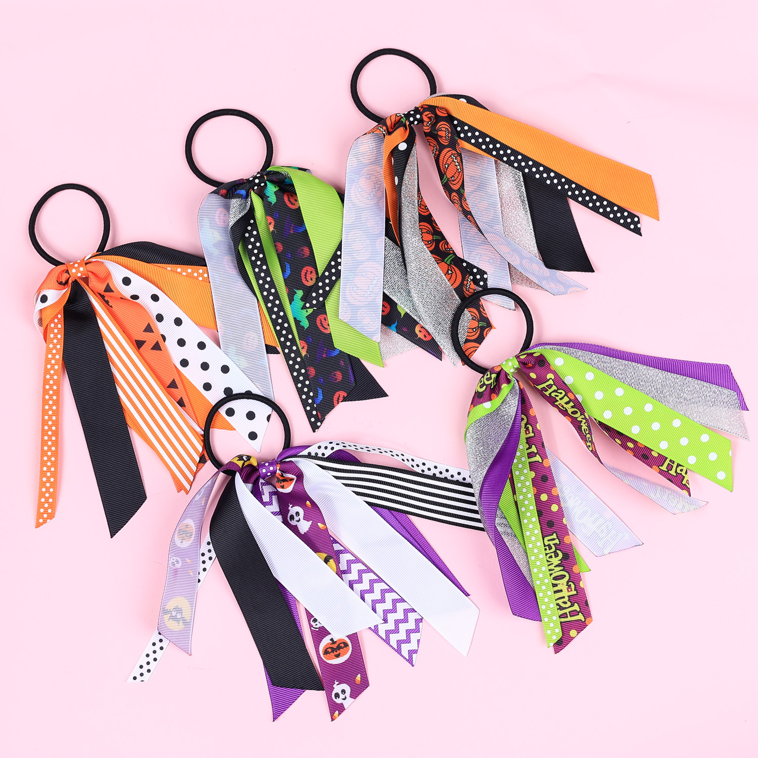 16g Weight Hair Tie Hair Accessories Type 5 Colors Can Be Mixed Quantity Party, Festival Occasion Threaded braid Material Halloween Festival Letter Pattern Kid'S Gender IG Style Style Halloween IG Style Kid'S Letter Threaded Braid Hair Tie 2