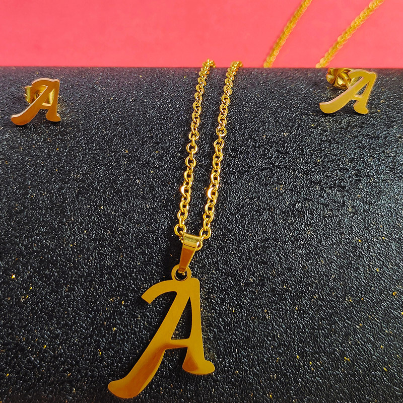 Fashion Letter Titanium Steel Gold Plated Earrings Necklace