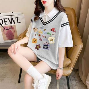 Designed Summer New Fake Two-Piece Polo Collar Summer Dress 2025 Korean Style Short-Sleeved Women's Loose Simple Fashion Couple