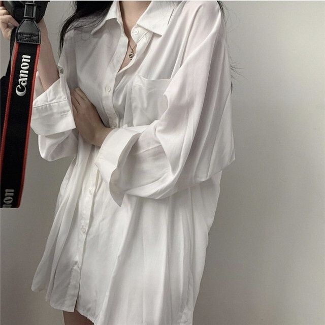 Korean-Style Cool Girl White Shirt for Women, Autumn Boyfriend Style, Unique Design, Mid-Length Shirt, Thin Top, Jacket Korean-Style Cool Girl White Shirt for Women, Autumn Boyfriend Style, Unique Design, Mid-Length Shirt, Thin Top, Jacket