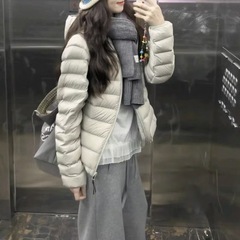 薄款排骨面包短款羽绒服女秋冬户外连帽抽绳保暖白鸭绒轻便外套潮