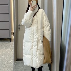 【現物】ダウン綿服女性冬の新型綿入れの中の長さは膝を越えた韓国版のゆったりとした厚手の綿入れのコートです。