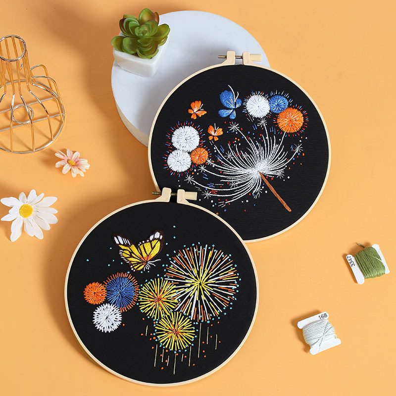 Nuevo original hecho a mano bordado diy paquete de material magnífico fuegos artificiales mariposa fábrica para transfronterizo inglés