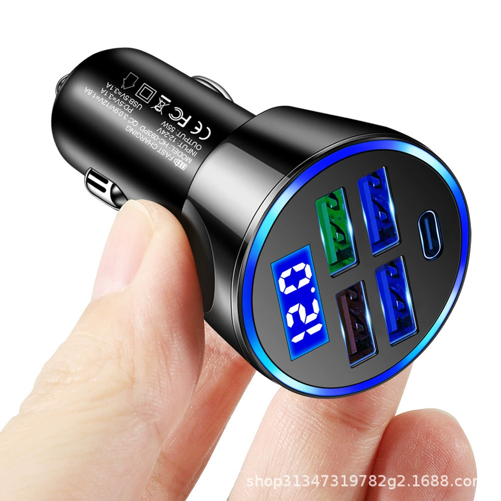 Новый цифровой автомобильный адаптер с 4 USB PD 66W быстрая зарядка для телефона, кабельная зарядка, автомобильное зарядное устройство с поддержкой четырех QC3.0, производители