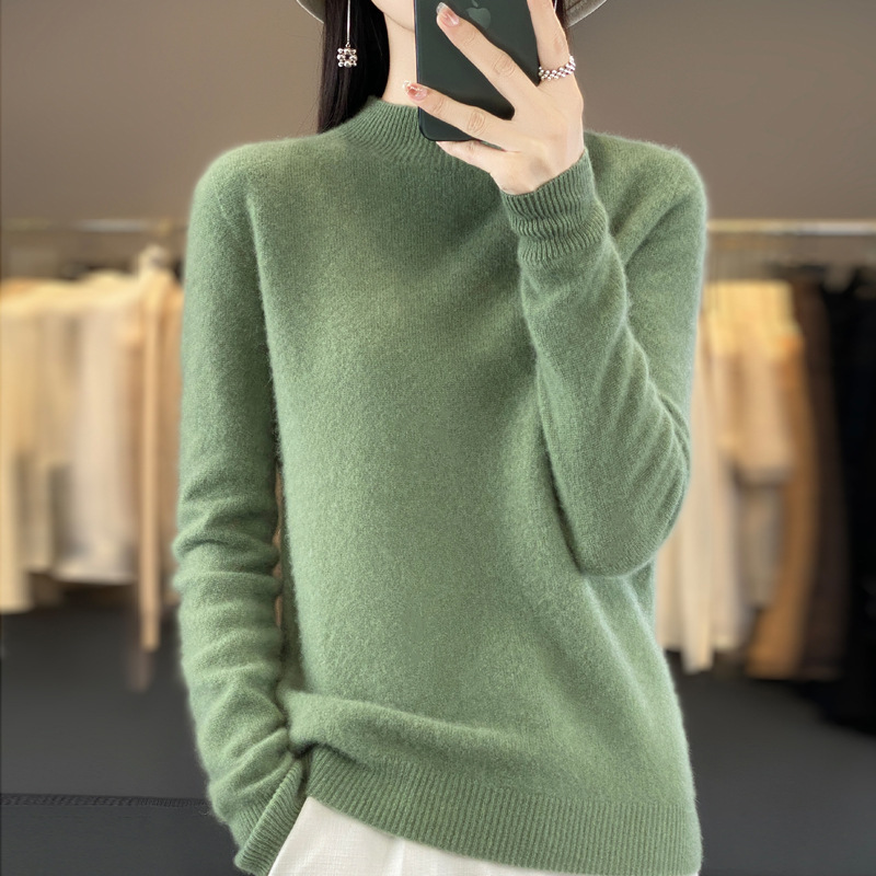 First-Line Ready-To-Wear 100% Pure Wool Sweater Women's Round Neck Fashionable Long-Sleeved Pullover Wool Sweater Autumn and Winter Knitted Bottoming Shirt