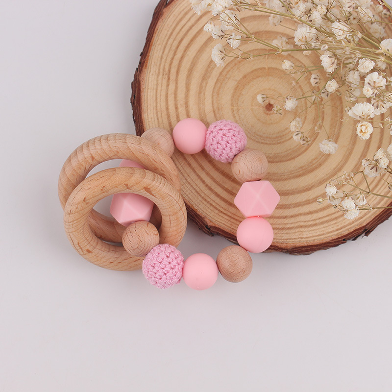 Bebé bricolaje cuentas creativas de madera de haya cuentas de silicona pulsera de mordedor campana juguete molar recién nacido