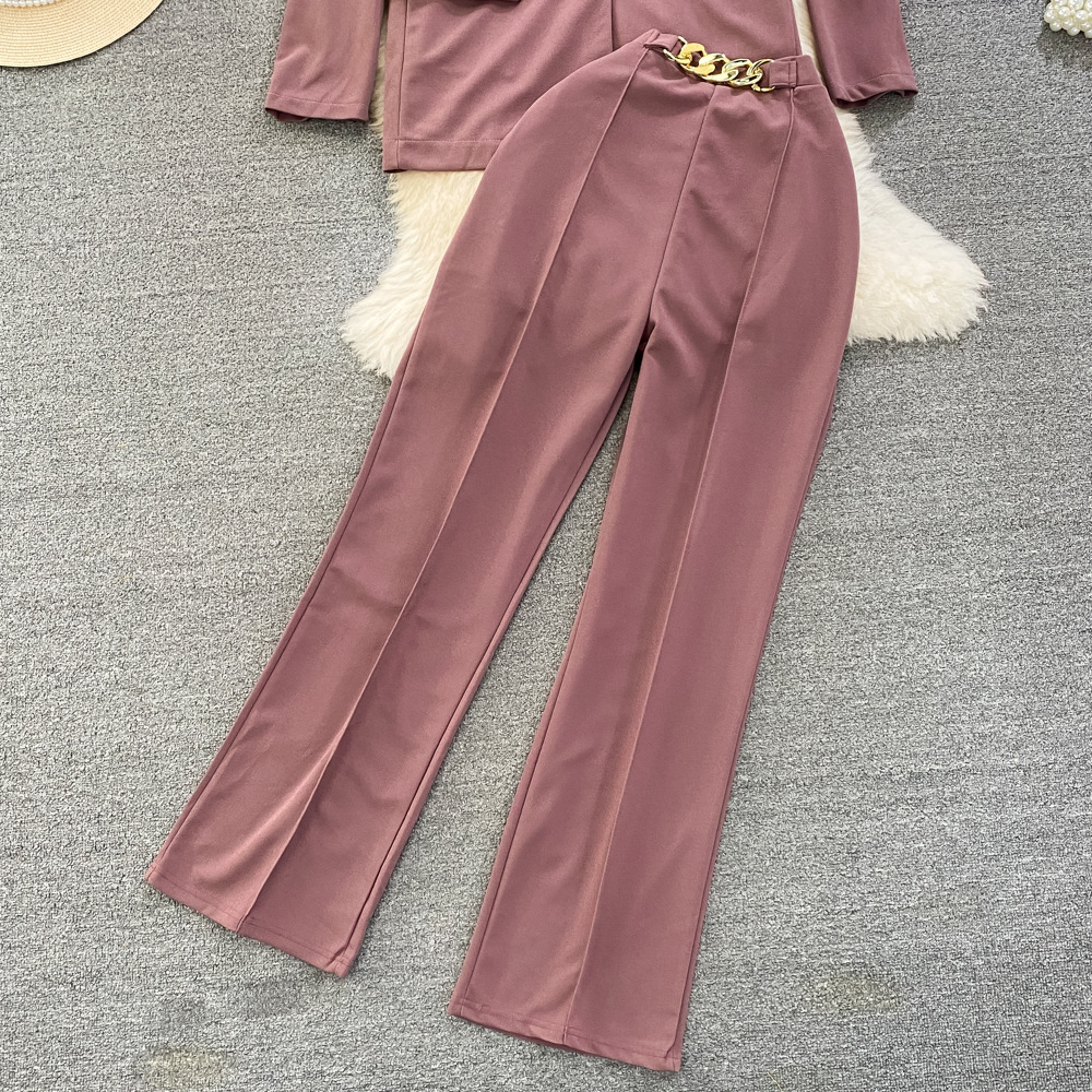 Dametøj Modejakkesæt kvinders højtaljede blyantbukser professionelle nipunktsbukser tredelt camisole løs jakkesæt jakke forår_voghion.com