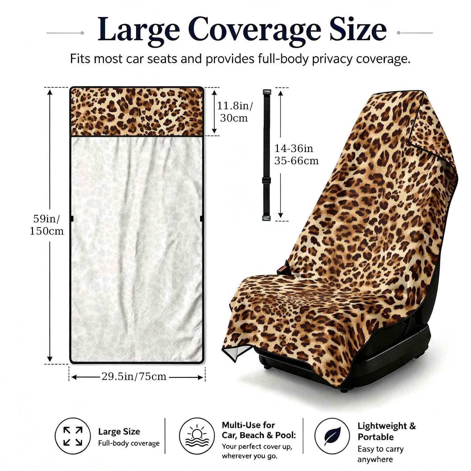 Printed bath towel and car seat cover 2-in-1, ultra-fine fiber outdoor beach and car dual-use universal seat cushion