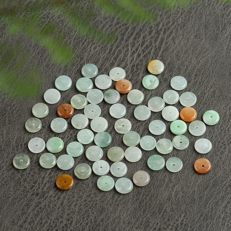 天然緬甸A貨翡翠9mm三彩平安扣天然玉石散珠隔片手工DIY材料飾品
