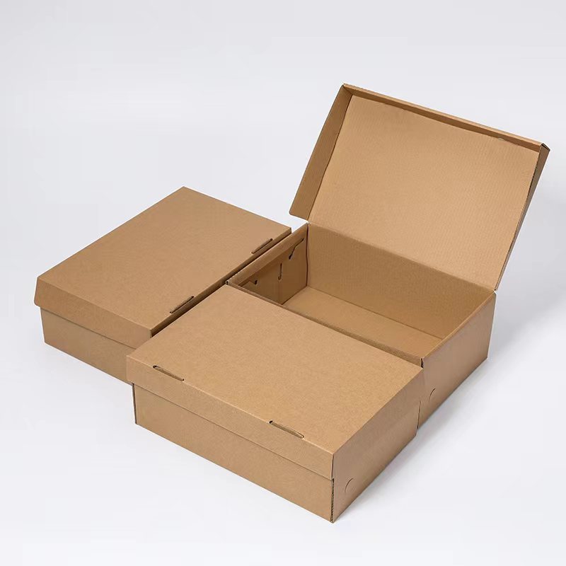 Caja de zapatos kraft plegable, caja de cartón de entrega, zapatos infantiles, zapatos deportivos, cajas de cartón, zapatos de embalaje en stock