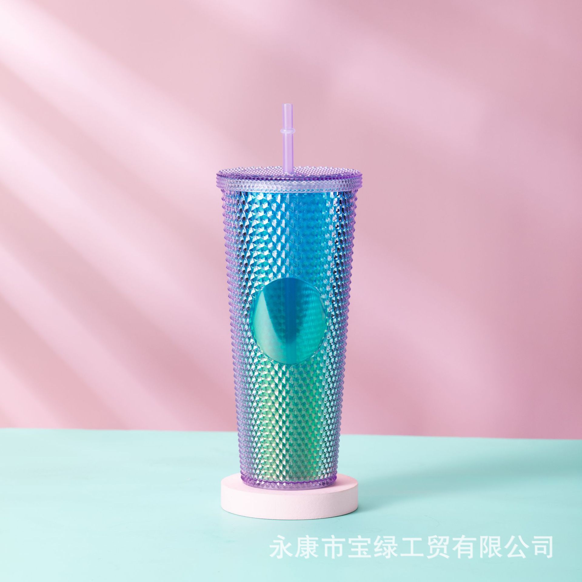 Taza de Plástico de Doble Capa 710ml, con Sorbete, Diseño Diamante/Durian, Transfronteriza