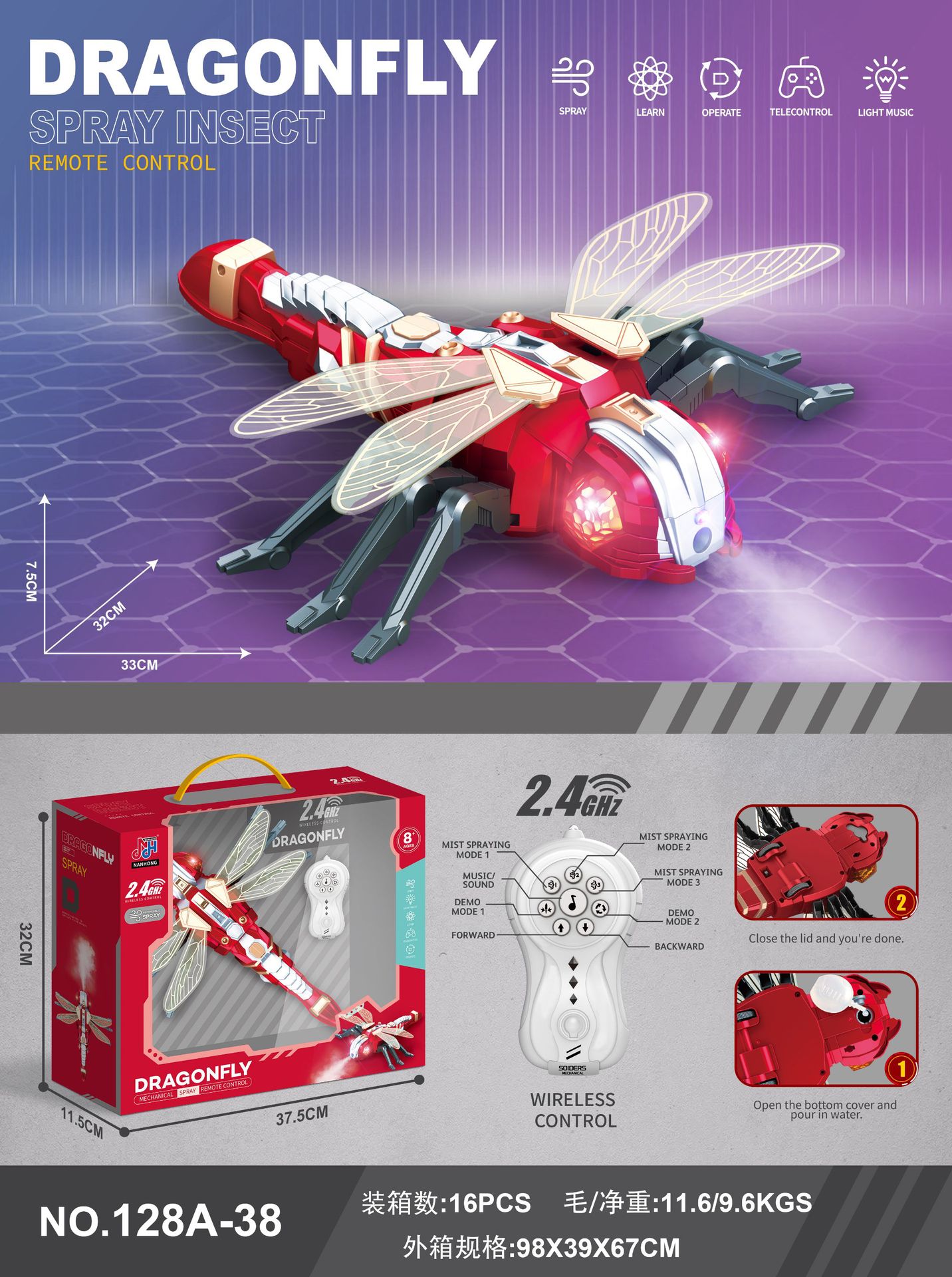 Juguete de insecto con control remoto y spray