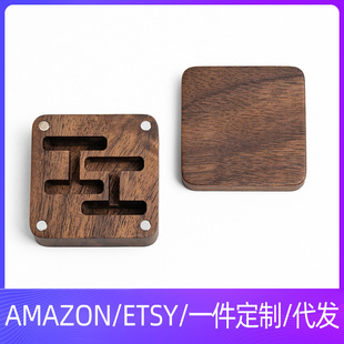 Wooden cufflinks packing box men's magnetic cover gift box black walnut cufflinks box solid wood European and American gift Wood
