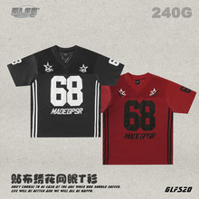 GLFS 25ss暑假重磅贴布刺绣运动V领短袖大牌感高街男式上衣女体恤