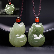 和田玉青玉小狐狸玉吊坠湖水绿晴水男女玉石雕刻玉器萌萌迷你款