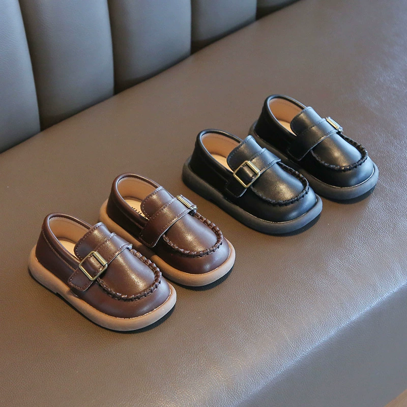 Весенняя новая большая круглая голова детская маленькая кожаная обувь для мальчиков повседневная бобовая обувь для детей мягкая подошва Lefu обувь для девочек одиночная обувь