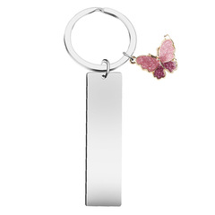 New empty rectangular pendant stainless steel minimalist keychain creative accessory long bar keychain butterfly decoration