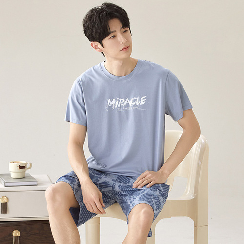 Men's Summer Short Sleeve Modal Casual Homecoming Pajamas with Cooling Effect, Can Be Worn Outside, Plus Size