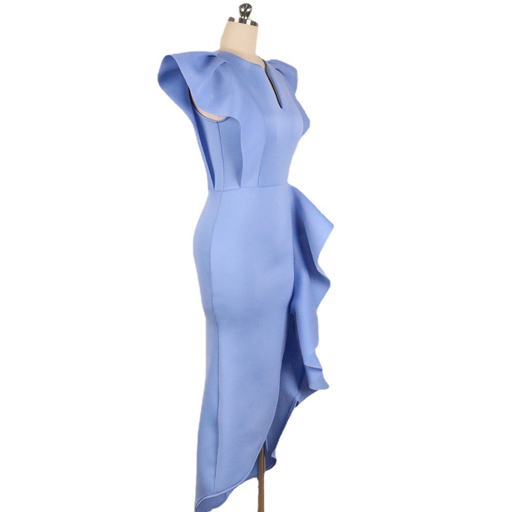 Women's Clothing Large size ruffled irregular hem dress size 4XL over 200 pounds can wear party dress_voghion.com