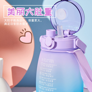 Big belly Cup sports water Cup Korean version of 1.1 liters double drinking straw color large capacity fashion water cup women wholesale spot