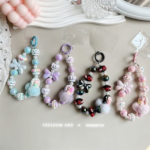 Original Colorfulful Hand-Painted Plush Beaded Mobile Phone Chain Keychain Bag Pendant 2024 Autumn and Winter Cute Cartoon Piggy