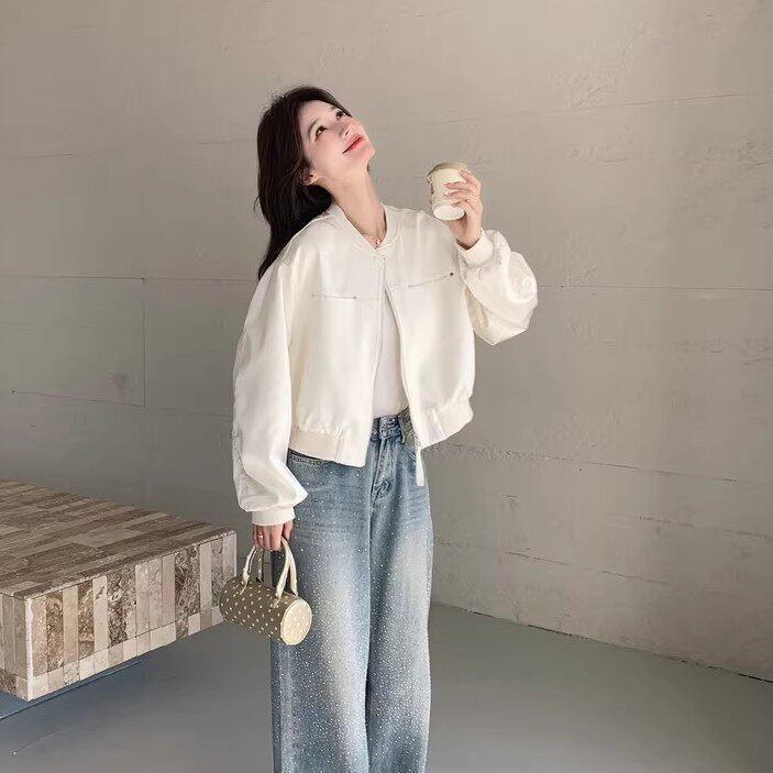 Casual Style Short Jacket for Women 2026 Spring New Loose Versatile Satin Baseball Jacket for Petite Figures