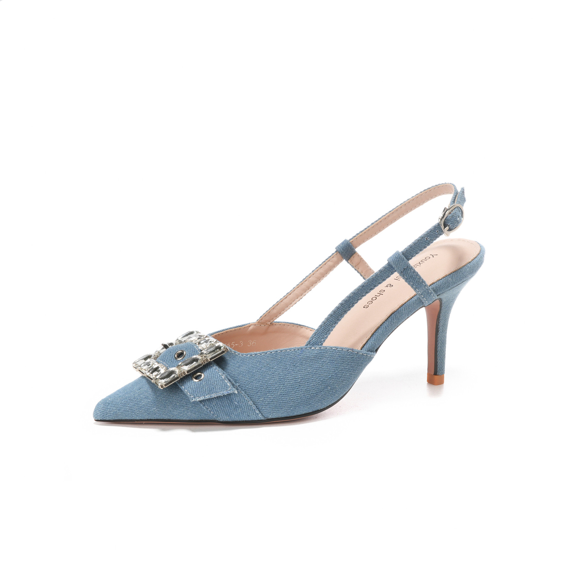 7755-3 Denim Blue Style Bag Open Toe Backless Sandals Thin Heel High Heels Elegant Commuting Professional_voghion.com