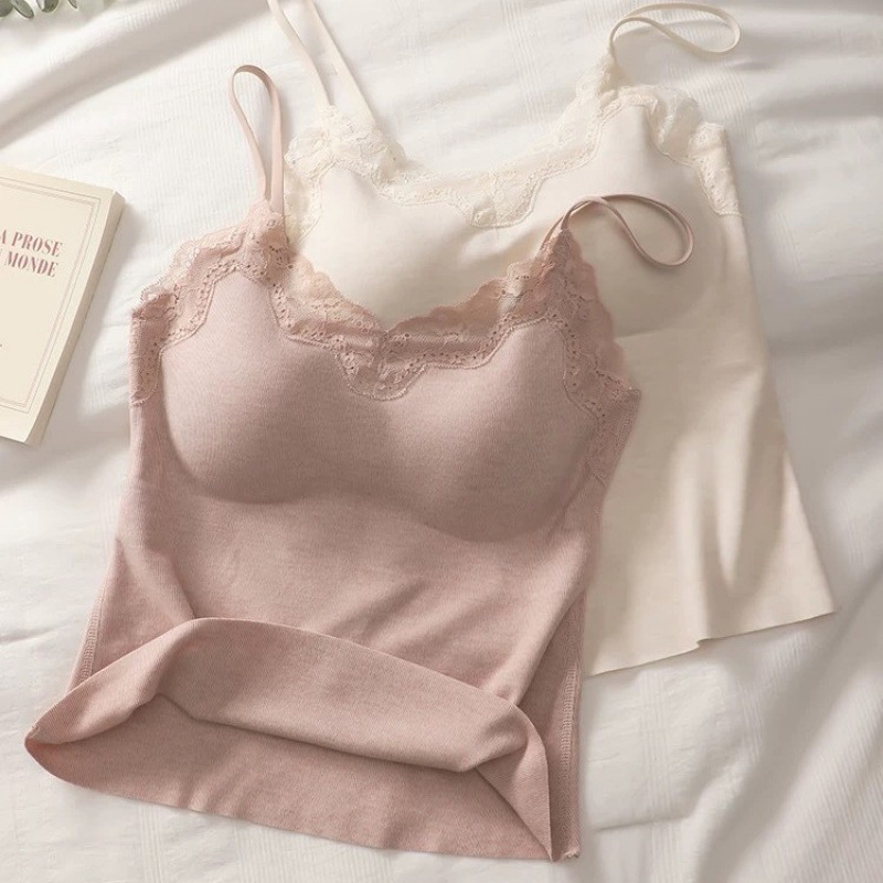 Comes with Breast Pads, Modal Silk Warm Seamless Camisole, Constant Temperature, No Need to Wear Bra, All-In-One Inner Layering Jacket