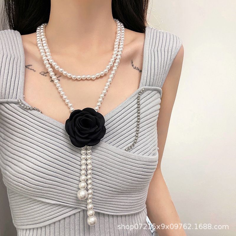 동백 진주 향기로운 스타일 허리 체인 흑백 꽃 올 매치 벨트 원피스 셔츠 벨트 허리 체인 장식