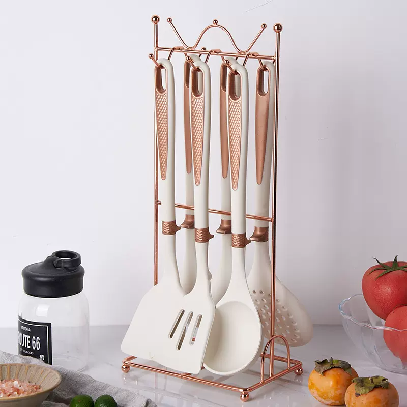 现货不粘锅锅铲硅胶汤勺漏勺捞篱厨房烹饪铲勺带架硅胶厨具套装