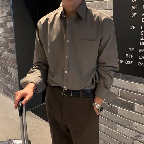 Spring/Summer New Arrival Men's Lapel Pocket-Style Loose & Cool Long-Sleeved Shirt Lightweight, Mature-Style Shirt with Drapey Fit for Young Men—Thin Outerwear
