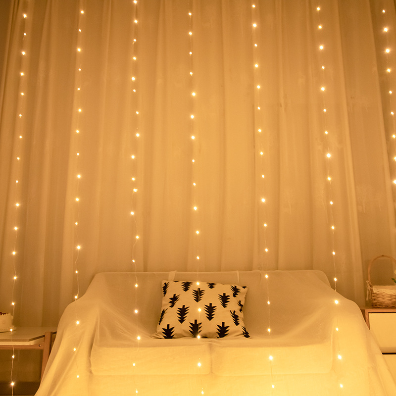 Control remoto USB transfronterizo 3*3 lámpara de alambre de cobre 300 cuentas cortina de luz de cadena de Navidad decoración de vacaciones de la boda LED luces decorativas de colores